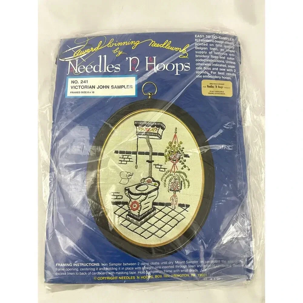 VTG Needles N' Hoops Victorian John Sampler Floss Embroidery Linen Kit #241‎ NEW